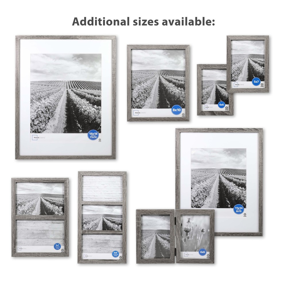 Mainstays 11x14 Matted to 8x10 Linear Picture Frame, Rustic Gray