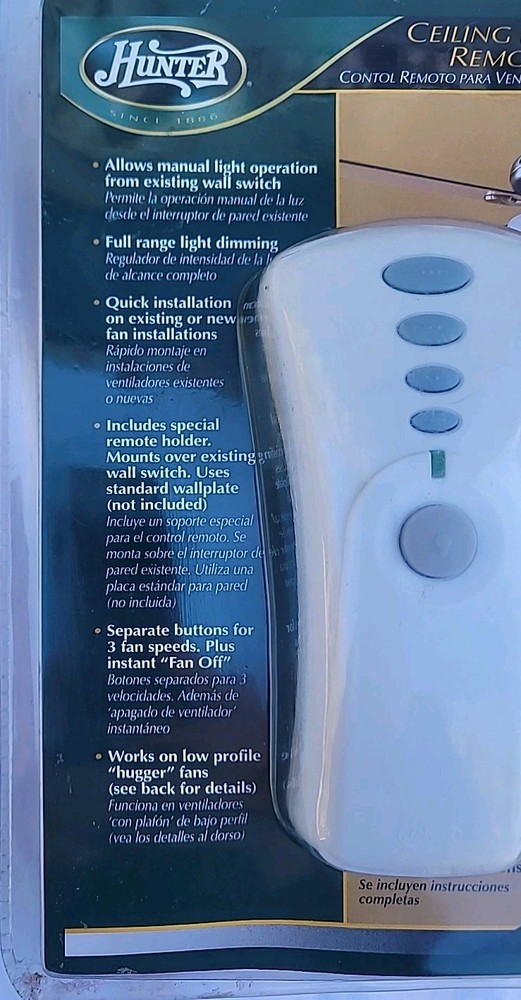 Hunter 27185 Ceiling Fan & Light Remote Control - White