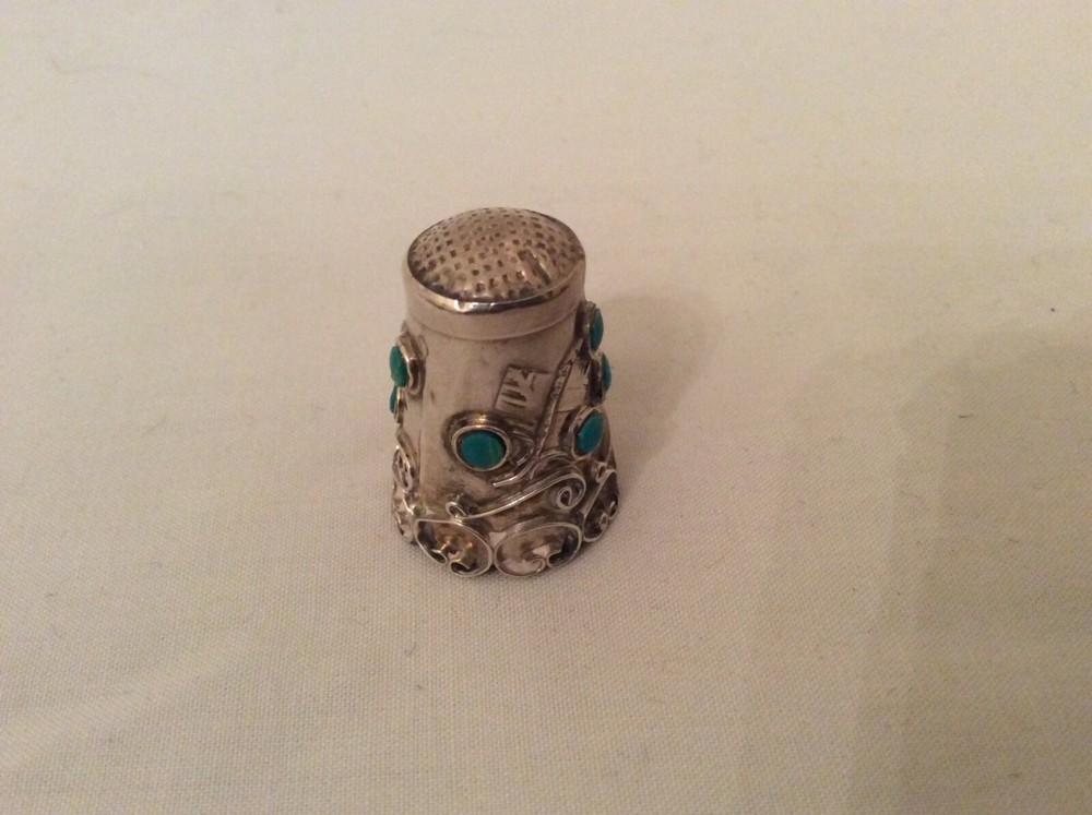 Antique Mexican Silver with Turquoise Thimble