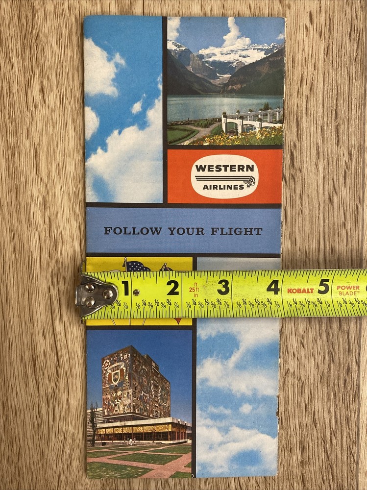 Western Airlines System Route Map and Information Guide 1960s Fold Out Maps