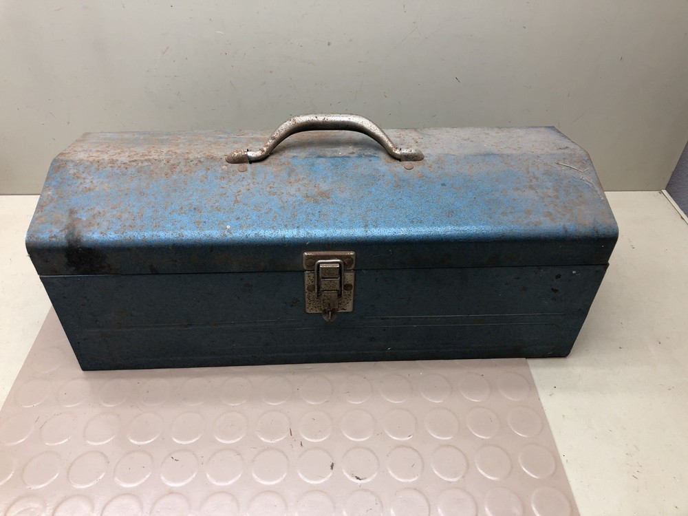 Vintage Blue Metal Toolbox With Red Tray Insert