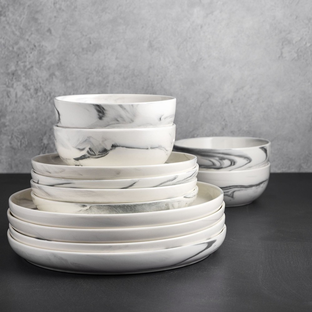 Gray Marble Ceramic Dinner Plate