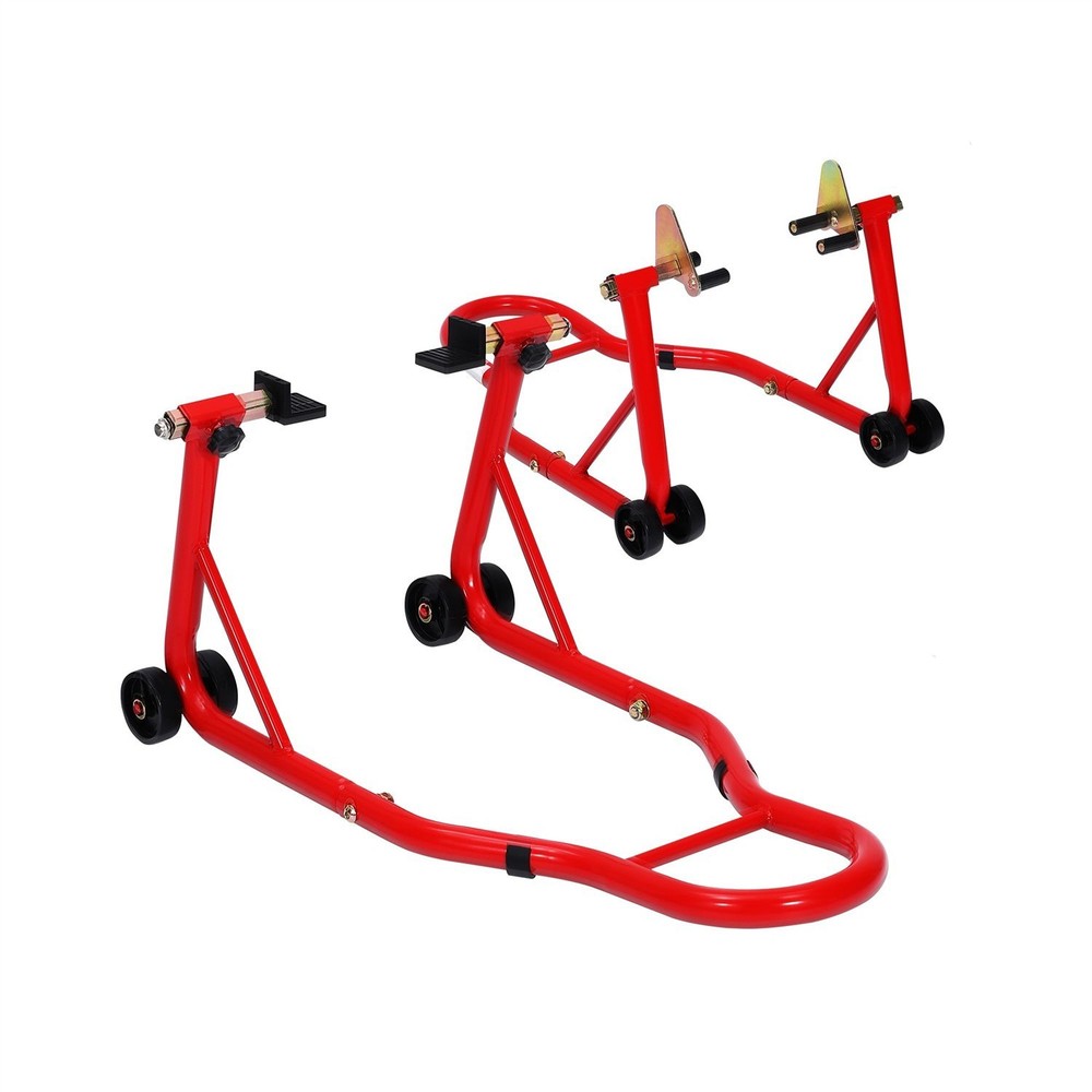 Motorcycle Stand Lift, Front & Rear Combo, Universal Paddock Lift Stand, Red