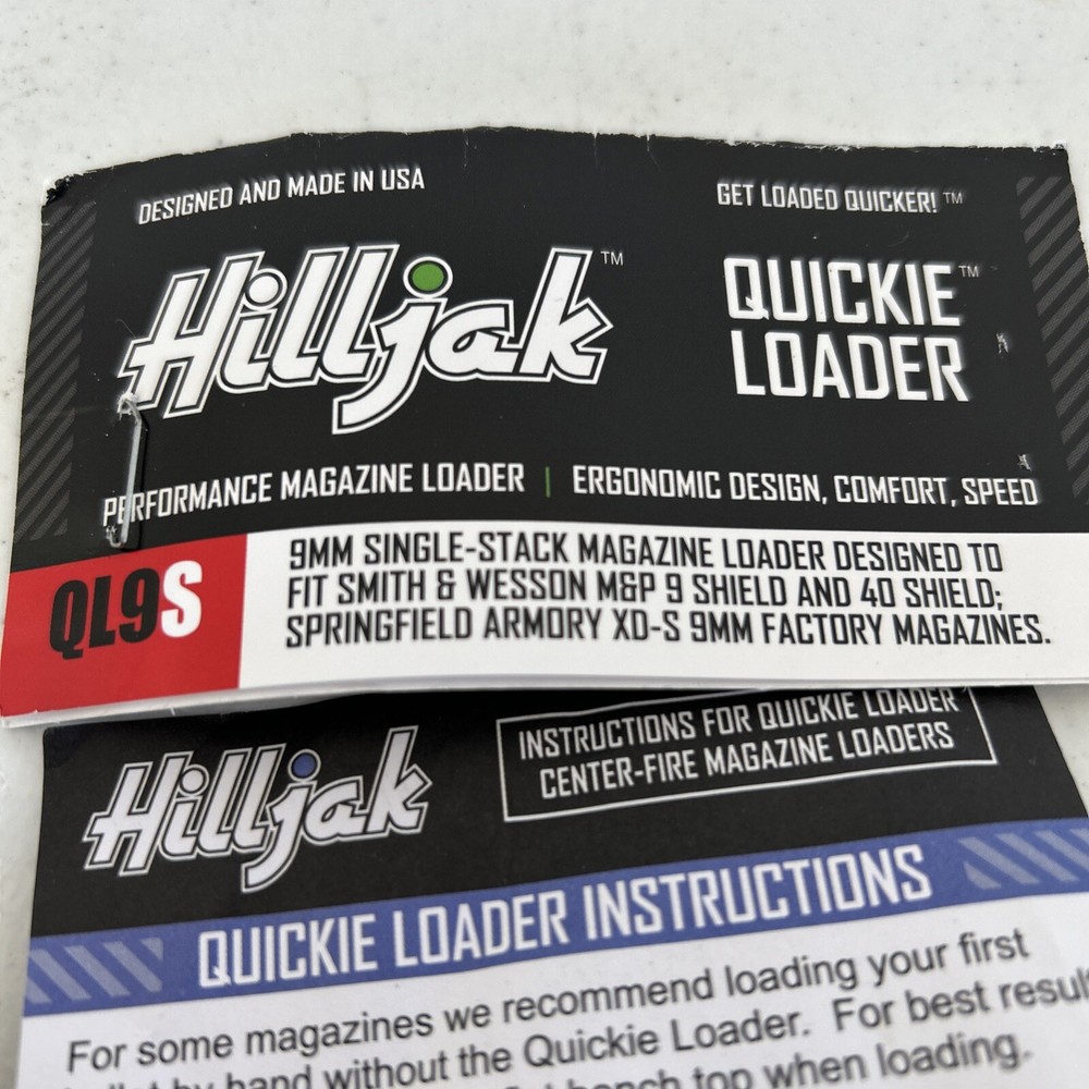 Hilljack Quickie Loader QL9S- 9 mm single stack magazine loader, Smith & Wesson