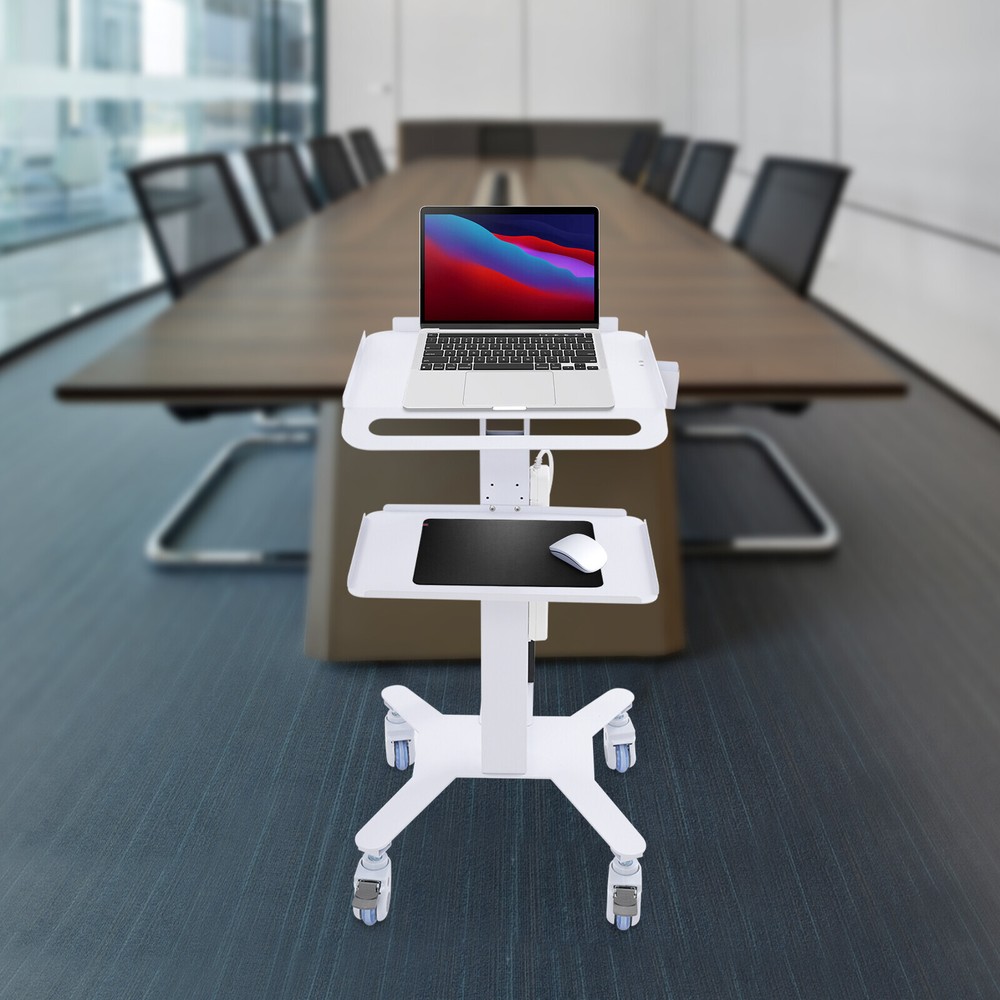 Rolling PC Cart Mobile Computer Workstation Stand Adjustable Desk For HomeOffice