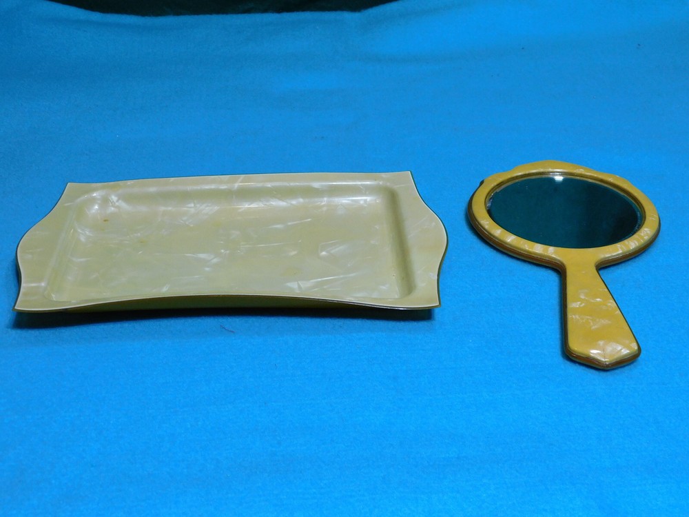 Vintage Lyralin Bakelite Vanity Tray & a Bakelite Hand Mirror.