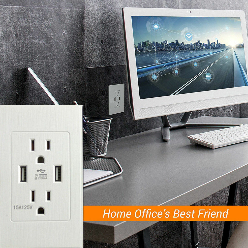 Dual USB Wall Outlet Fast Charger Port Socket Electrical Receptacles Panel Lot