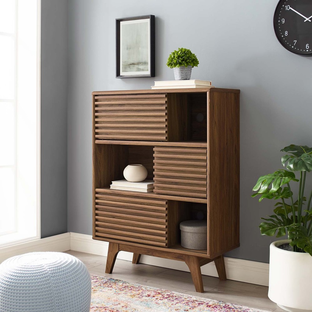 Modway Render Three-Tier Display Storage Cabinet Stand in Walnut