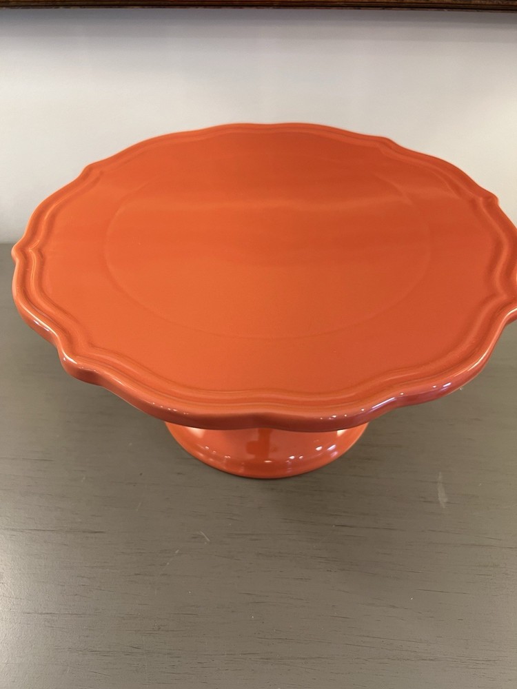 Threshold Cake Stand Persimmon Orange Ceramic Stoneware Scallop Edge Platter