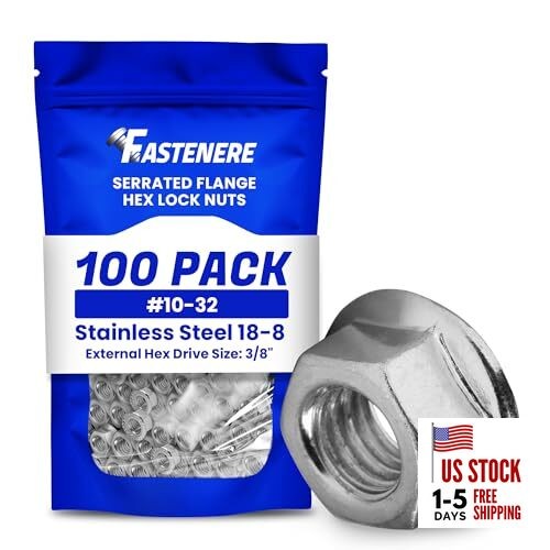 Serrated Flange Nuts – #10-32 (100-Pack), Durable Stainless 10-32 (100 Pack)