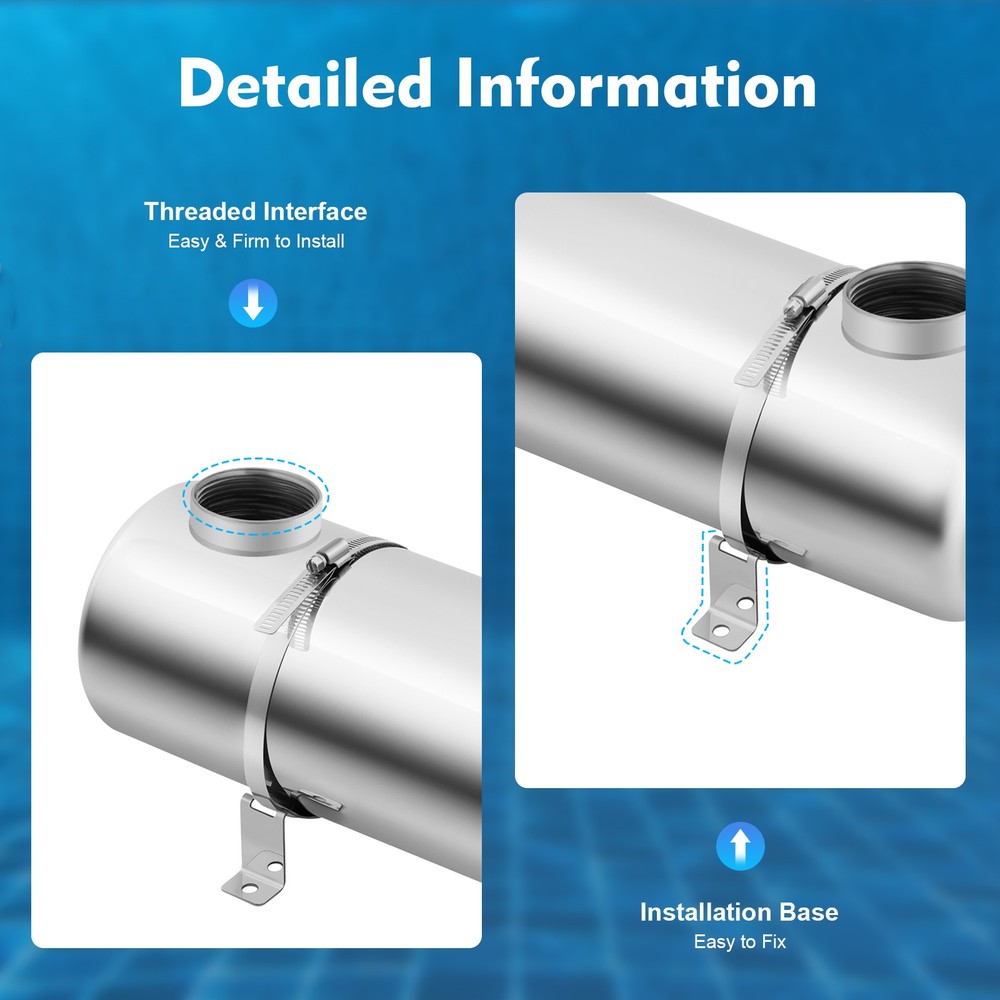 Pool Heat Exchanger Tube 200K Same Side 1"+ 1 1/2"FPT FAST 304 Stainless Steel