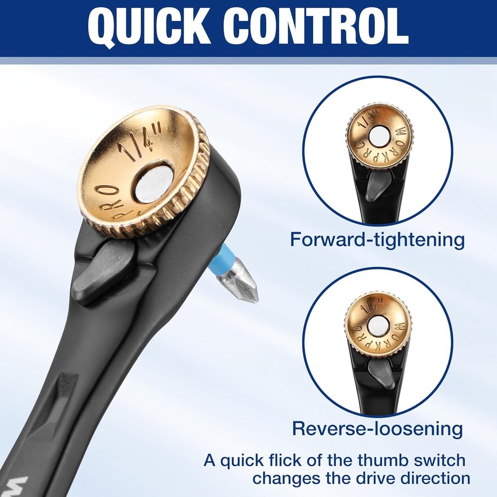 WORKPRO 34PC Offset Ratcheting Screwdriver Low Profile Ratchet Wrench Bit Socket