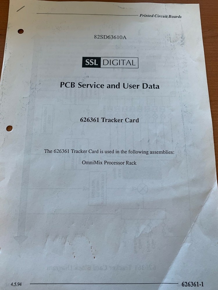 SSL 626361 Tracker Card Installation and User Data Solid State Logic 82SD63610A
