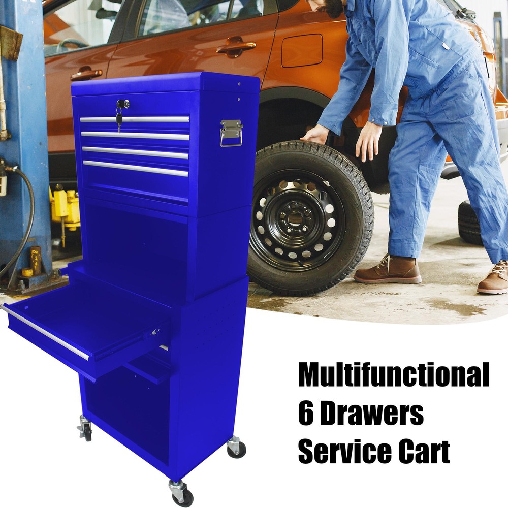 Heavy-Duty 6-Drawer Rolling Tool Chest with Wheels – Blue Storage Solution