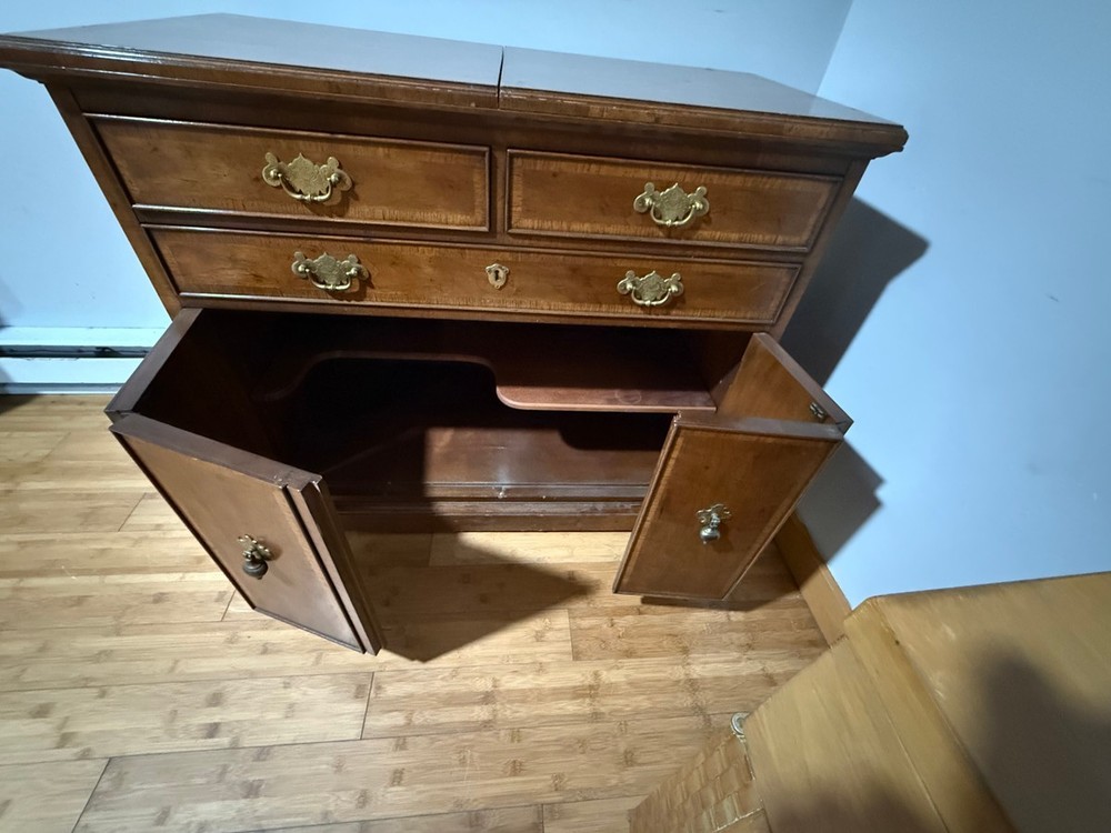 Vintage Wooden Flip Top Server Buffet Cabinet