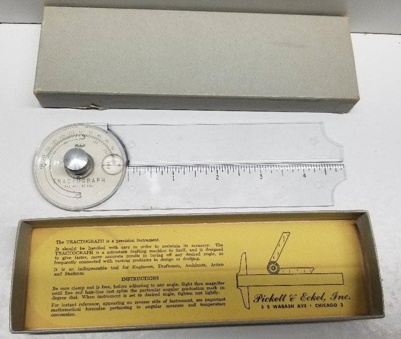 Vintage Pickett & Eckel Tractograph Adjustable Precision Angle Protractor RARE