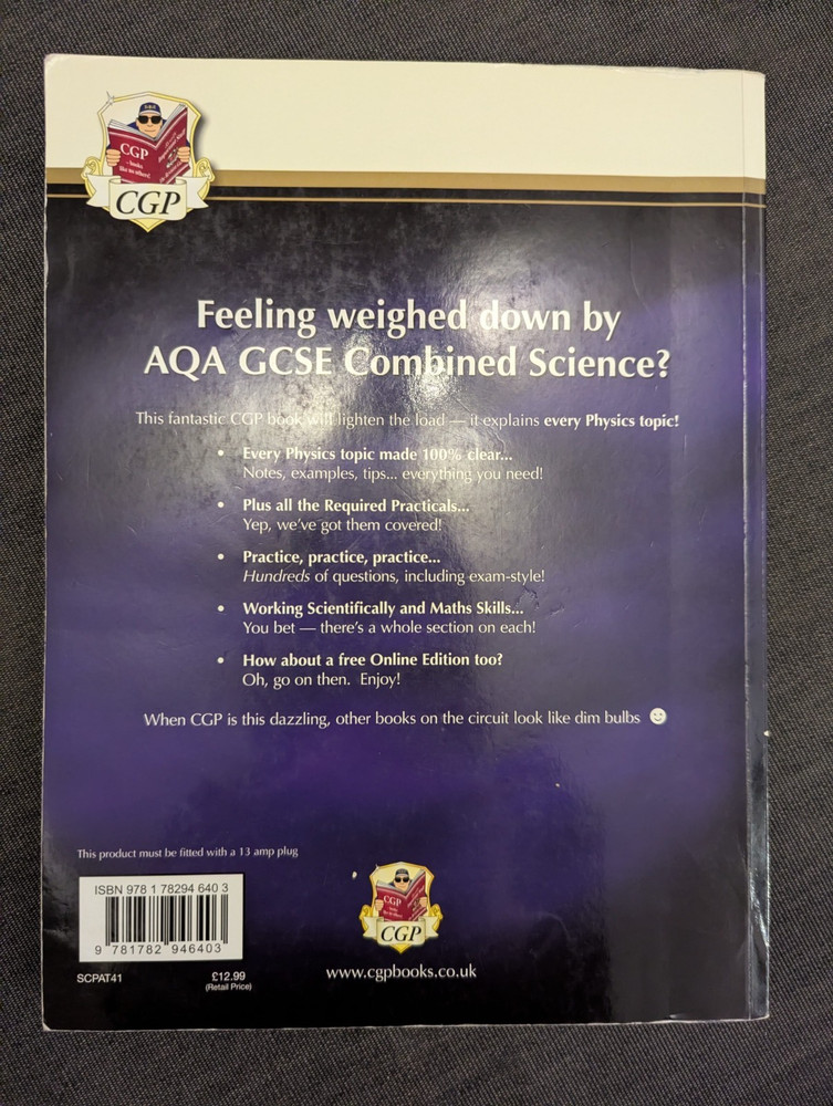 CGP GCSE AQA Combined Science Physics For the Grade 9-1 Course. Textbook.
