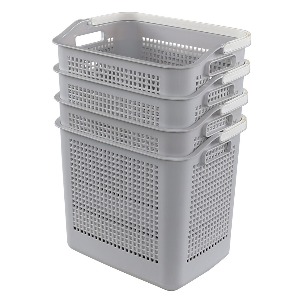 4-Packs 35 L Plastic Clothes Baskets with Handle, Flexible Laundry Hamper, Grey