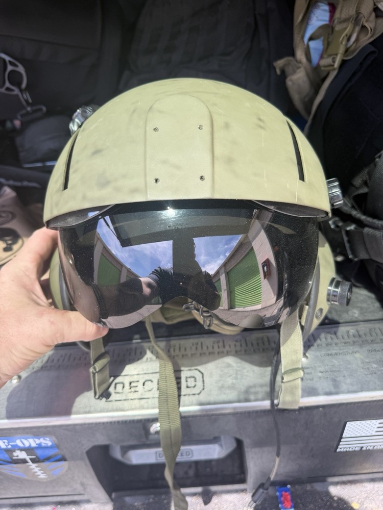 Flight  Helmet Olive Drab with Visor and Adjustable Chin Strap