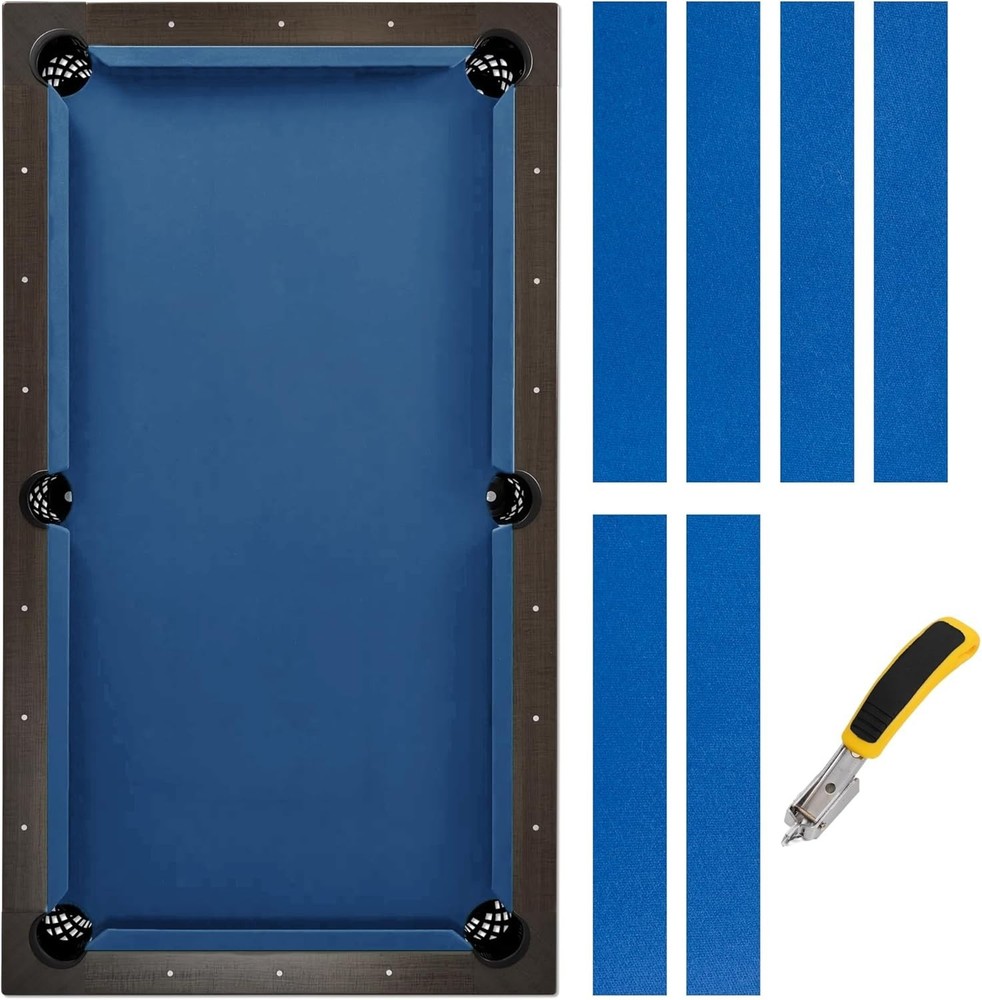 8FT Pool Table Felt Replacement Kit with 6 Cloth Strips & Staple Puller