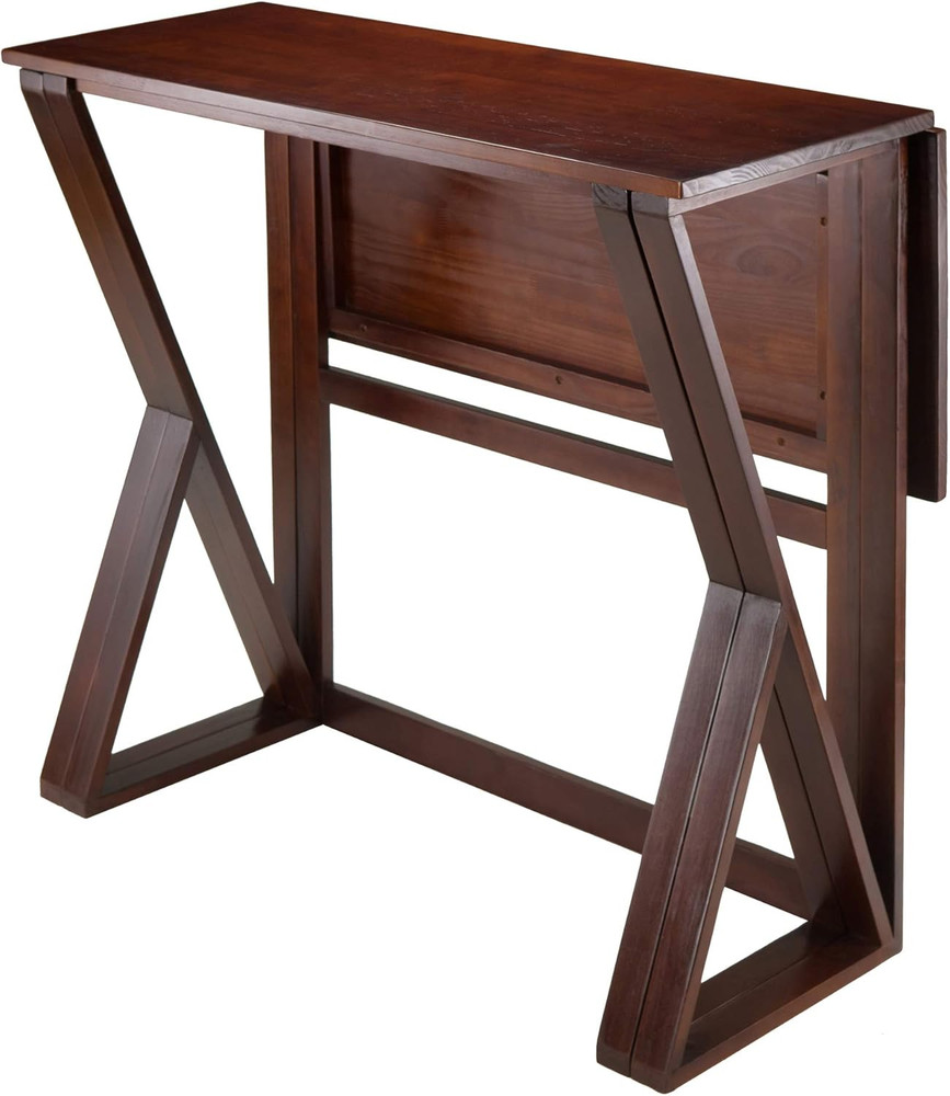 Stylish 3-Piece Drop Leaf High Table Set with 2 Rush Seat Stools, Brown