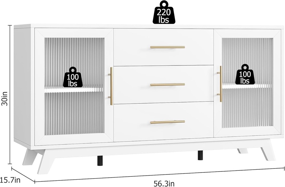 56" Sideboard Buffet Cabinet Home Storage Cupboard with 2 Doors & 3 Drawers