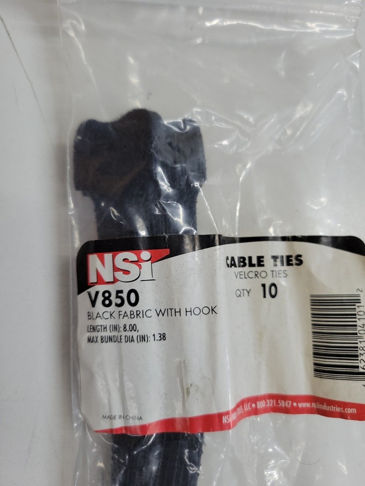 1) New! NSi Hook & Loop 8" 10ct V850 Cable Ties