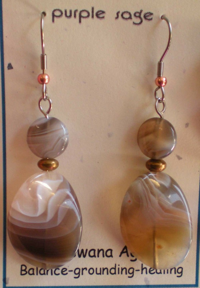 Botswana Agate Bead Earrings - Balance, Grounding, Healing e112