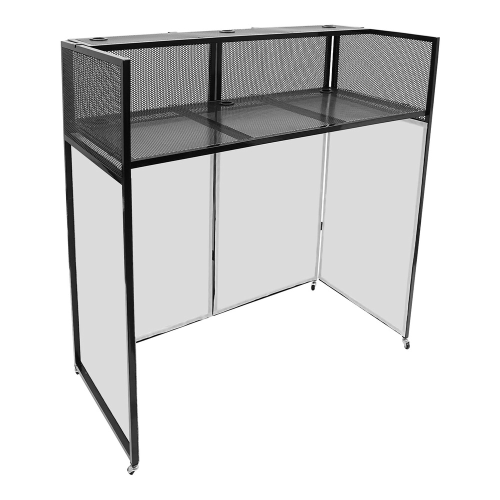 Foldable DJ Booth Stand DJ Booth Facade Table DJ Controller Stand with Casters