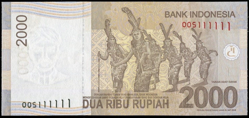Indonesia 2000 Rupiah 2015, Solid 1, OOS 111111 (UNC)