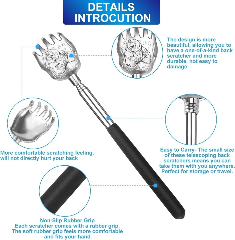 Oversized Back Scratcher Gift Set, 2 Pack, Portable Extendable Black-002pack