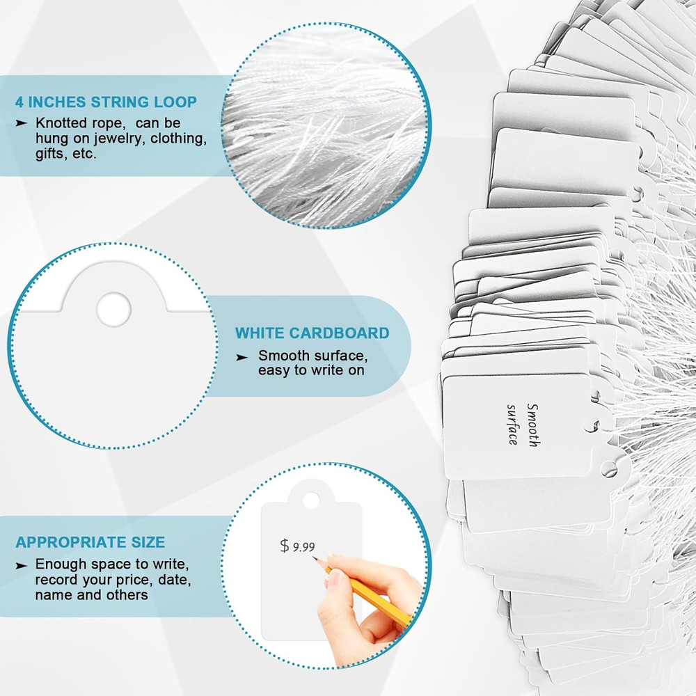 220 Pack White Price Tags with String Attached Writable Display Labels White Pri