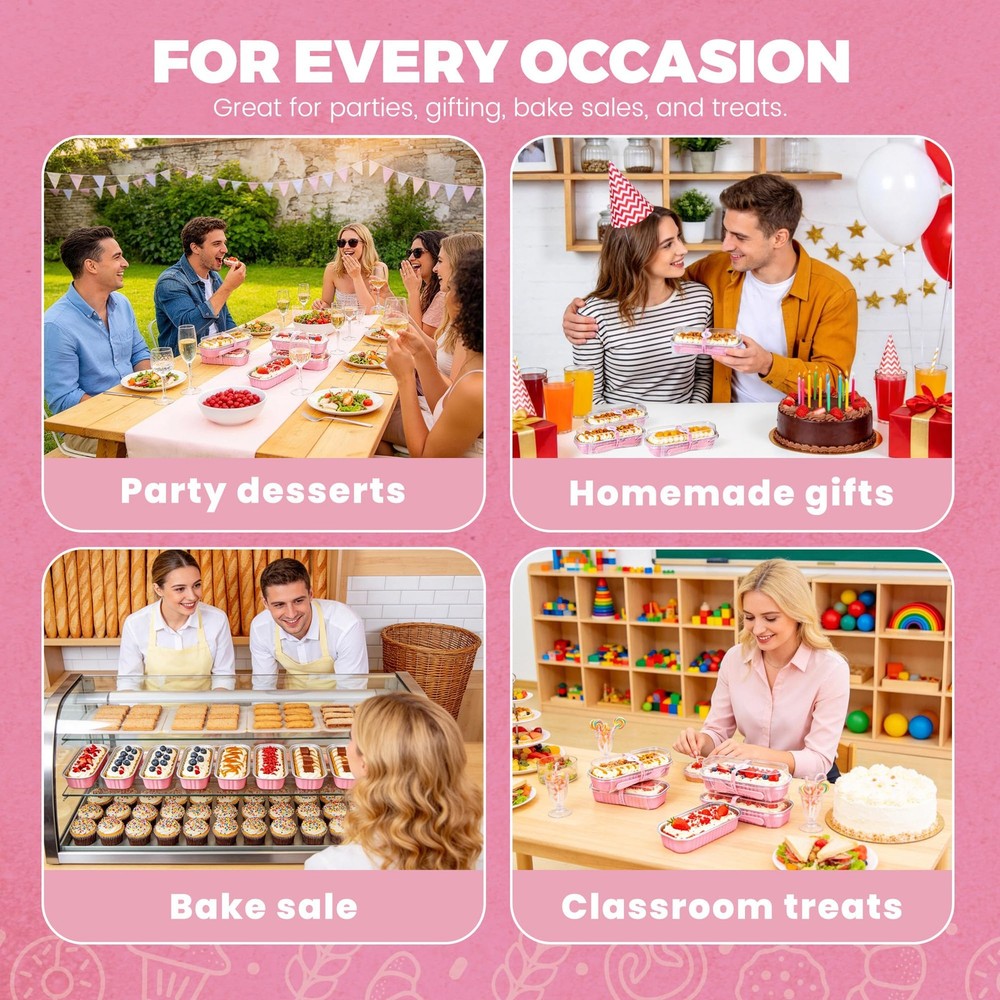 50 PACK Mini Cake Pans with Lids and Spoons,Rectangular Aluminum Foil Bread P...