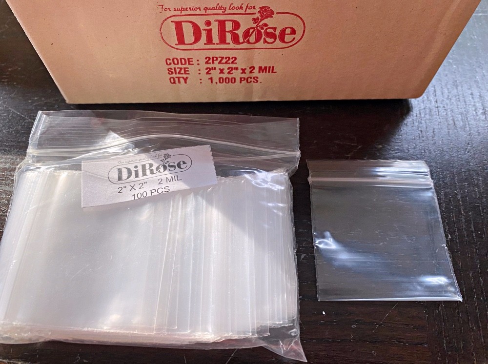 Clear poly bags 2"x2"x2 mil, 1000 pieces per box