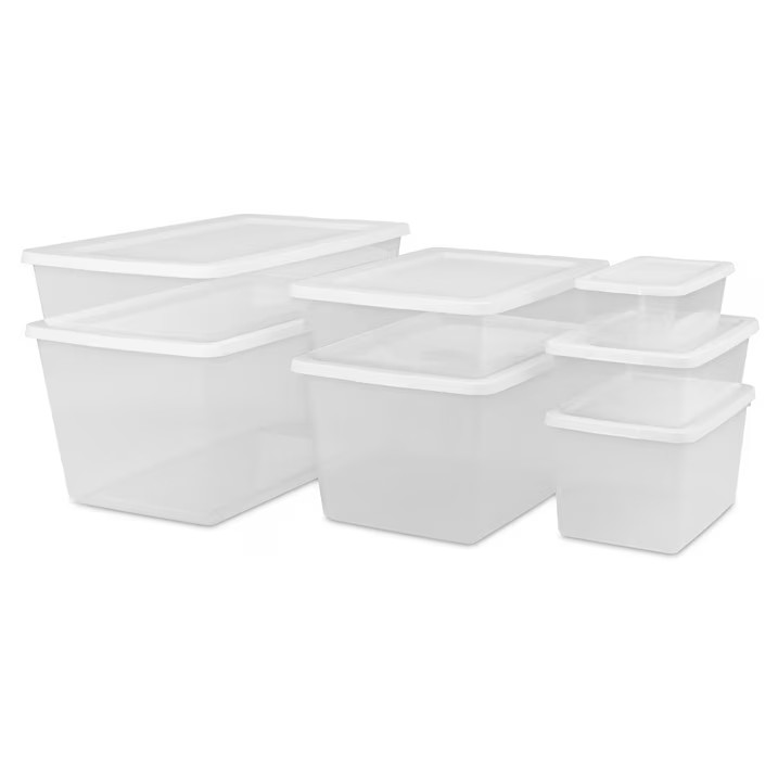 (2 pack) Sterilite 58 Quart Medium Storage Bin, Clear Plastic Storage Container