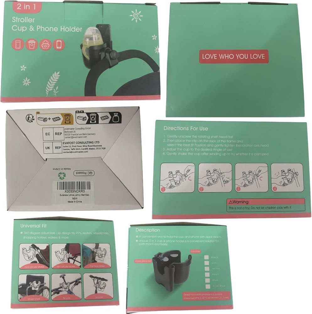 Universal Stroller Cup Holder, Adjustable Drink Holder with Phone Holder