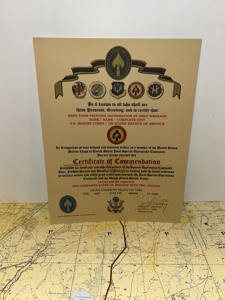 USMC / MARINE CORPS SPECIAL OPERATIONS COMMAND ~ CERTIFICATE OF COMMENDATION
