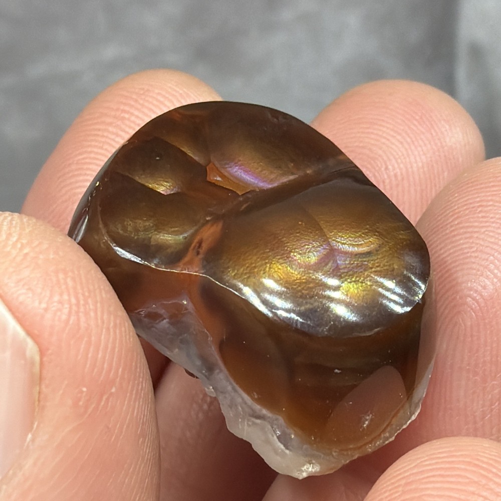 Fire Agate Polished Window Gem Stone w/ Raw Rock Material Green & Orange