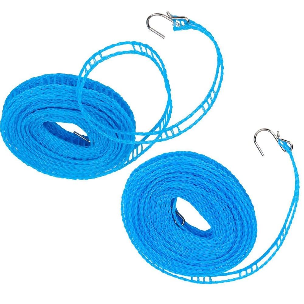 2 Pack Clothes Line Windproof Clothes Line with Hooks Portable Clothesline Tr...