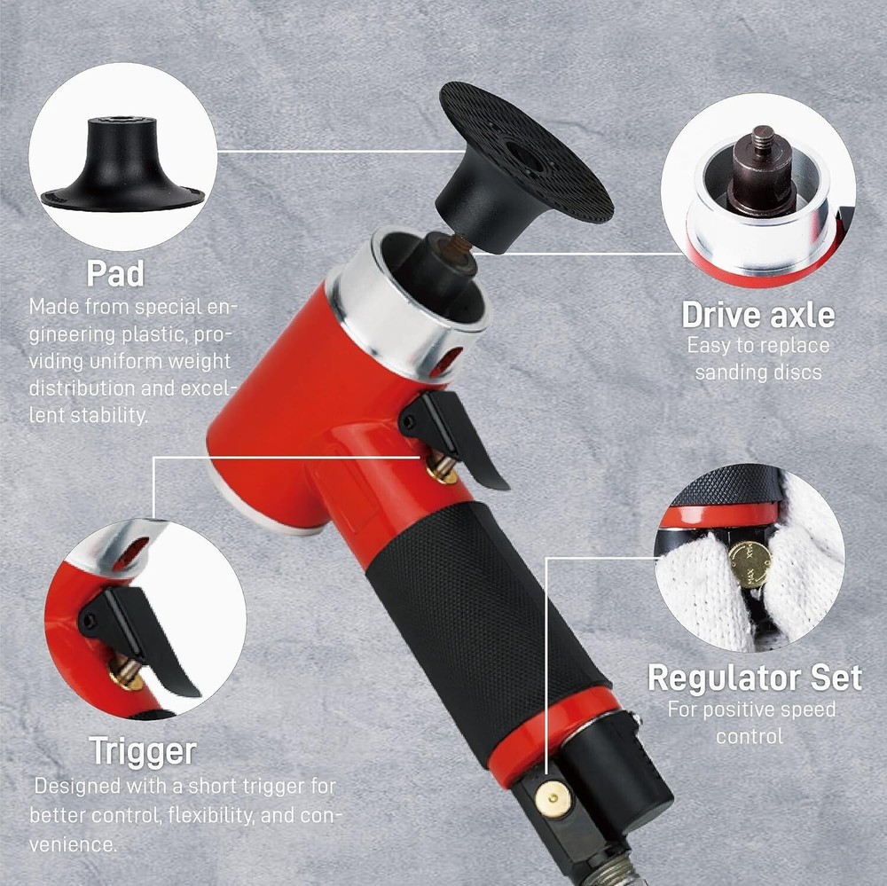Efficient 2-Inch Pneumatic Mini Sander for Auto Paint Repair - 41 Discs Included