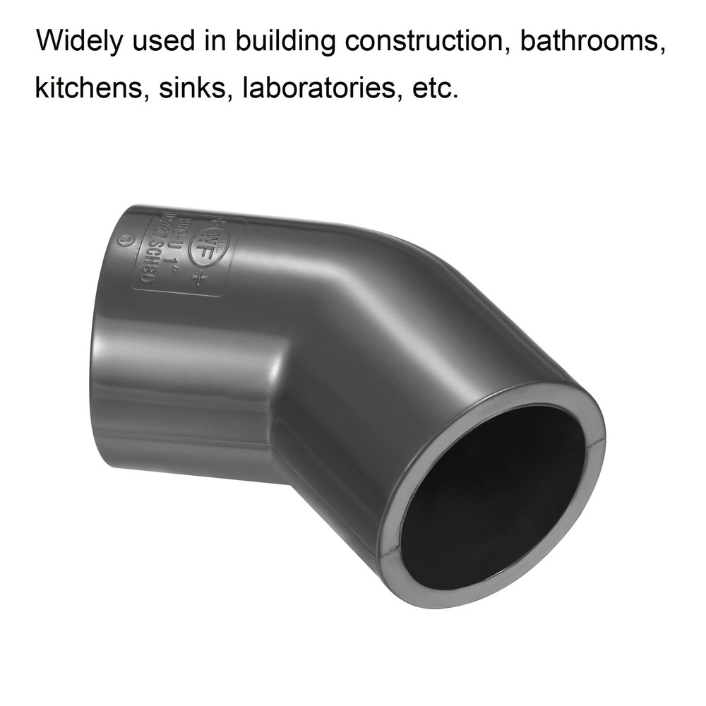 UPVC Elbow Fitting Pipe Program 80 1", 2pcs 45 Degree Connector, Grey