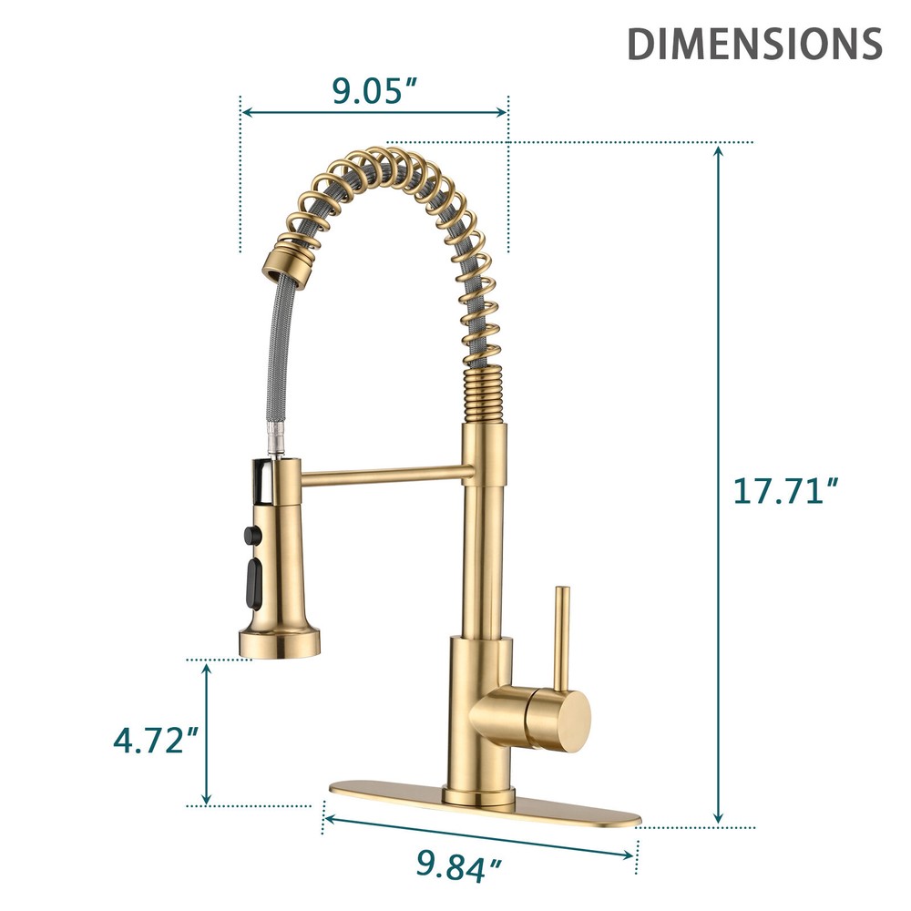 RENIST Brushed Gold Pull Down Single Handle Spring Kitchen Sink Faucet