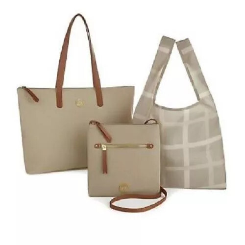 Joy Mangano Leather Large Tote Beige