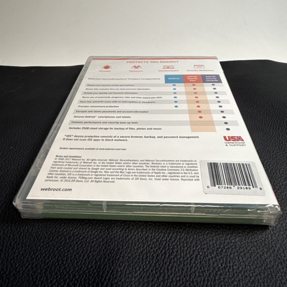 WEBROOT Secure $39 Internet Security Plus 3 Devices Antivirus Mobile PC Mac