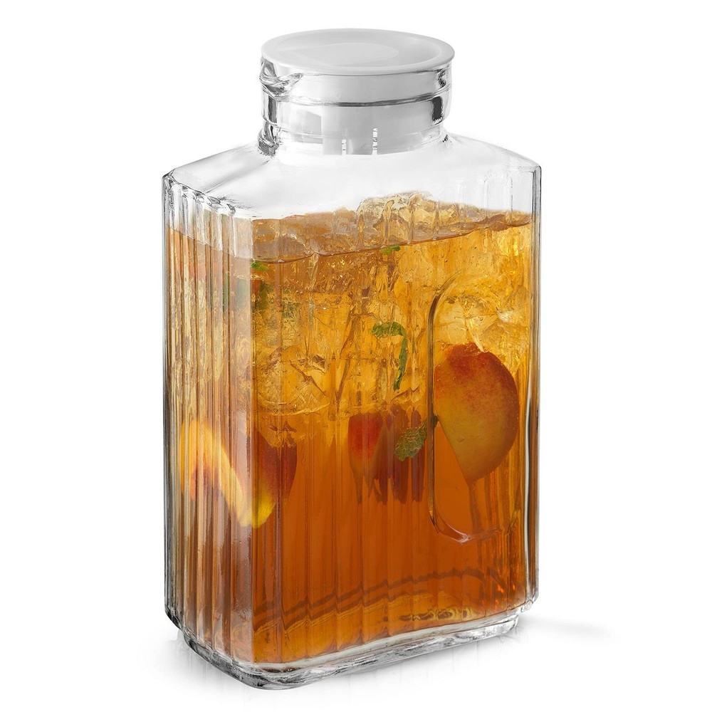 68oz Glass Pitcher with Lid (2 Lids), Rectangle Beverage Serveware and Storage C