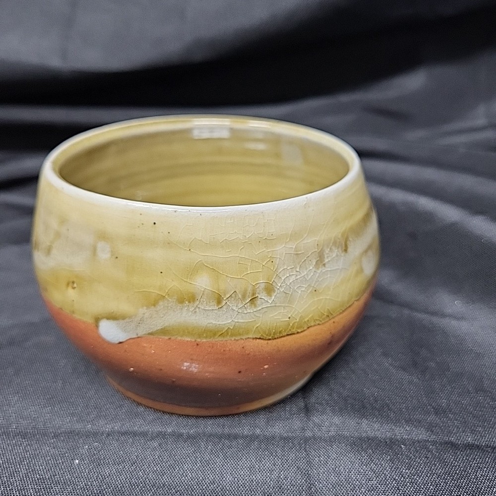 Art Pottery Signed Bowl Planter Green Brown