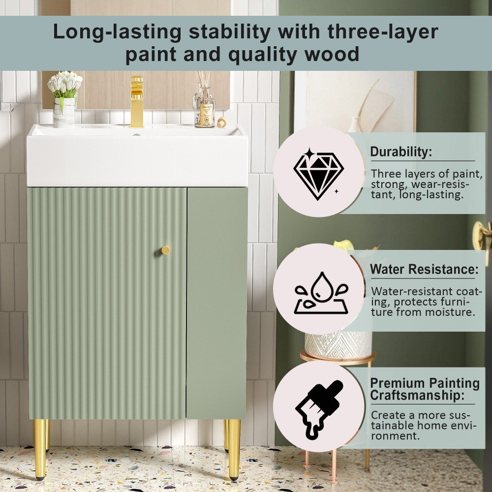 Bathroom Storage Cabinet Single Ceramic Sink Right Side Storage