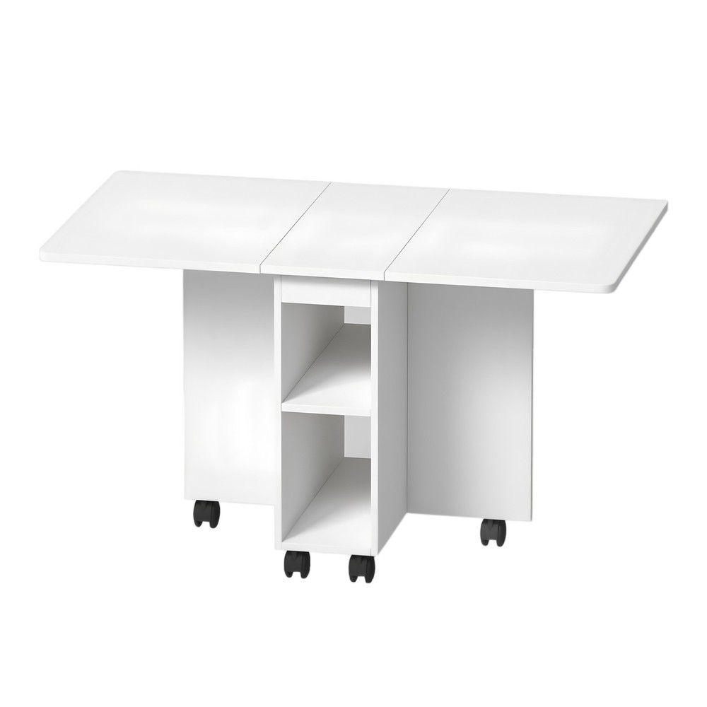 Folding Dining Table Set 4 Chairs, Space Saving with Storage & Wheels, White