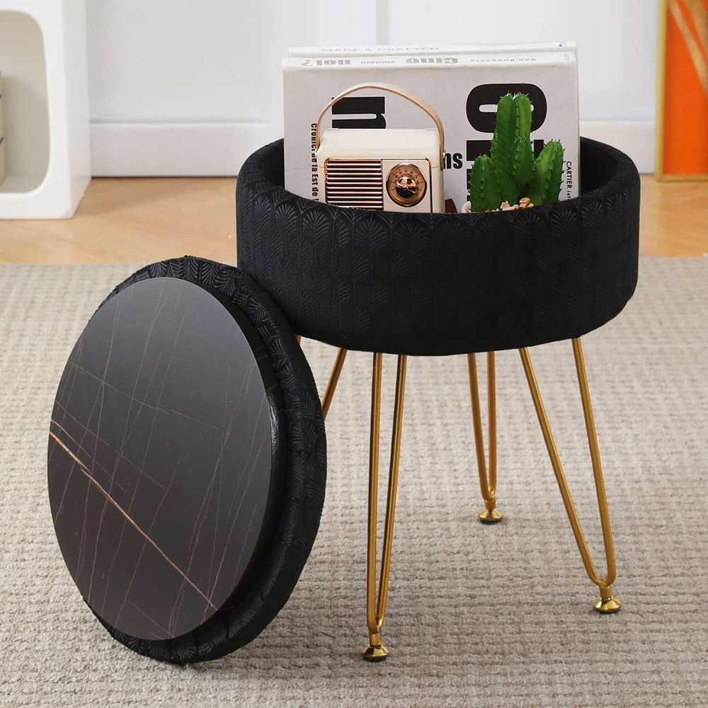 Modern Velvet Foot Rest Stool Upholstered round Storage Ottomans Multipurpose Dr