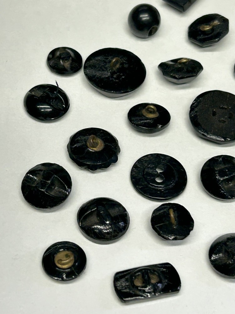 30 Assorted Antique Jet Black Buttons Vintage